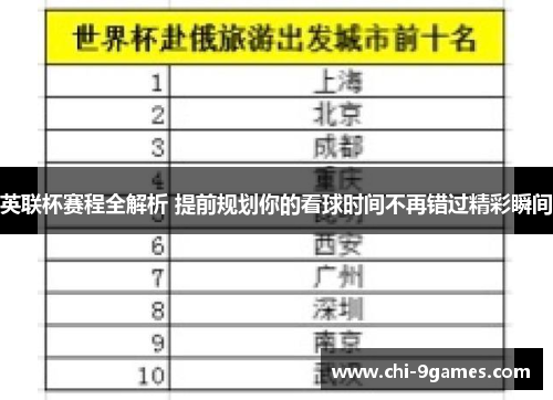 英联杯赛程全解析 提前规划你的看球时间不再错过精彩瞬间