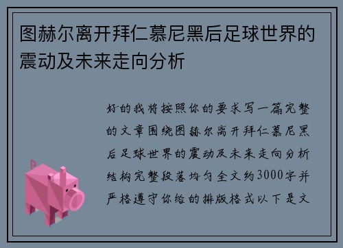 图赫尔离开拜仁慕尼黑后足球世界的震动及未来走向分析